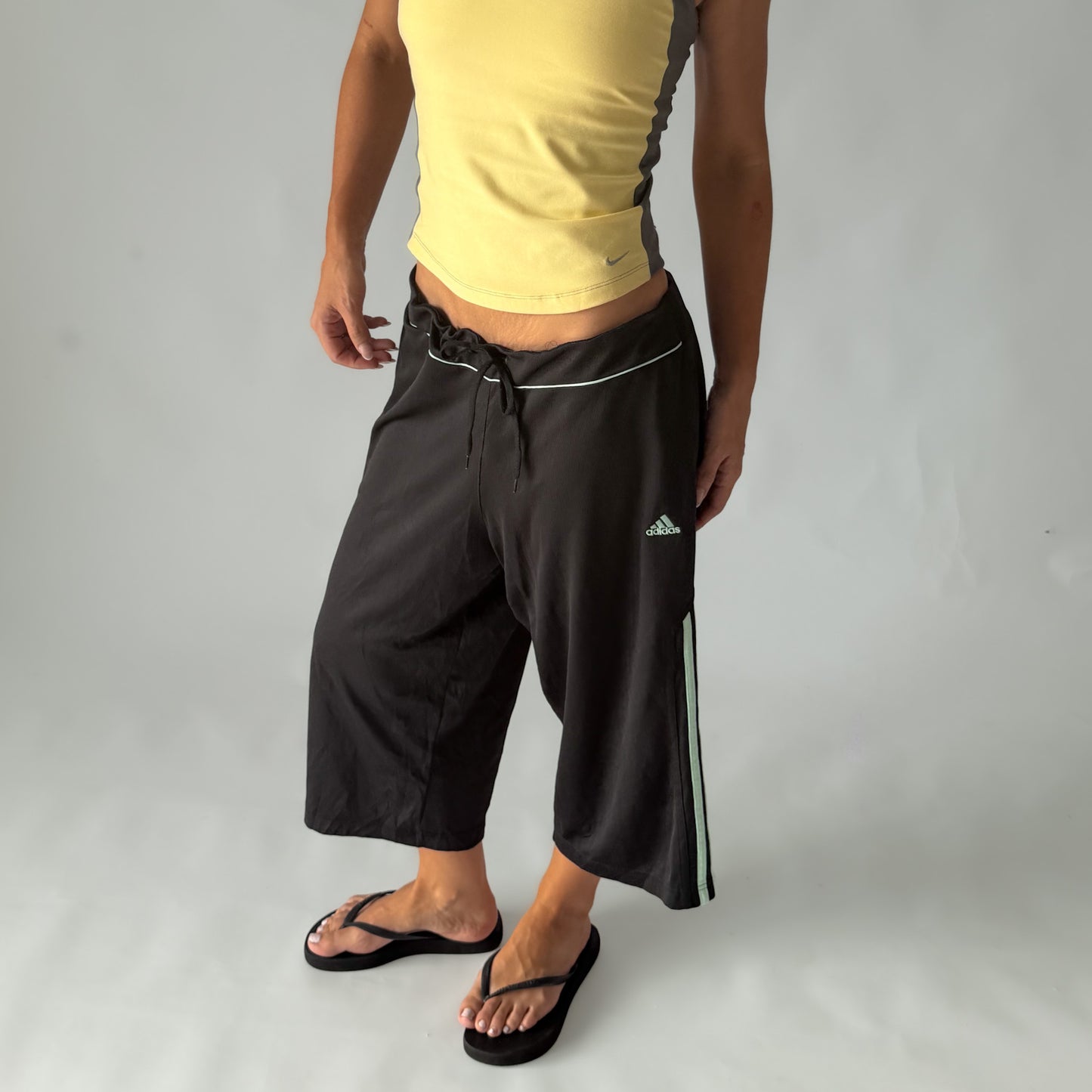 Y2K Adidas Three Stripe Activewear Capris - L
