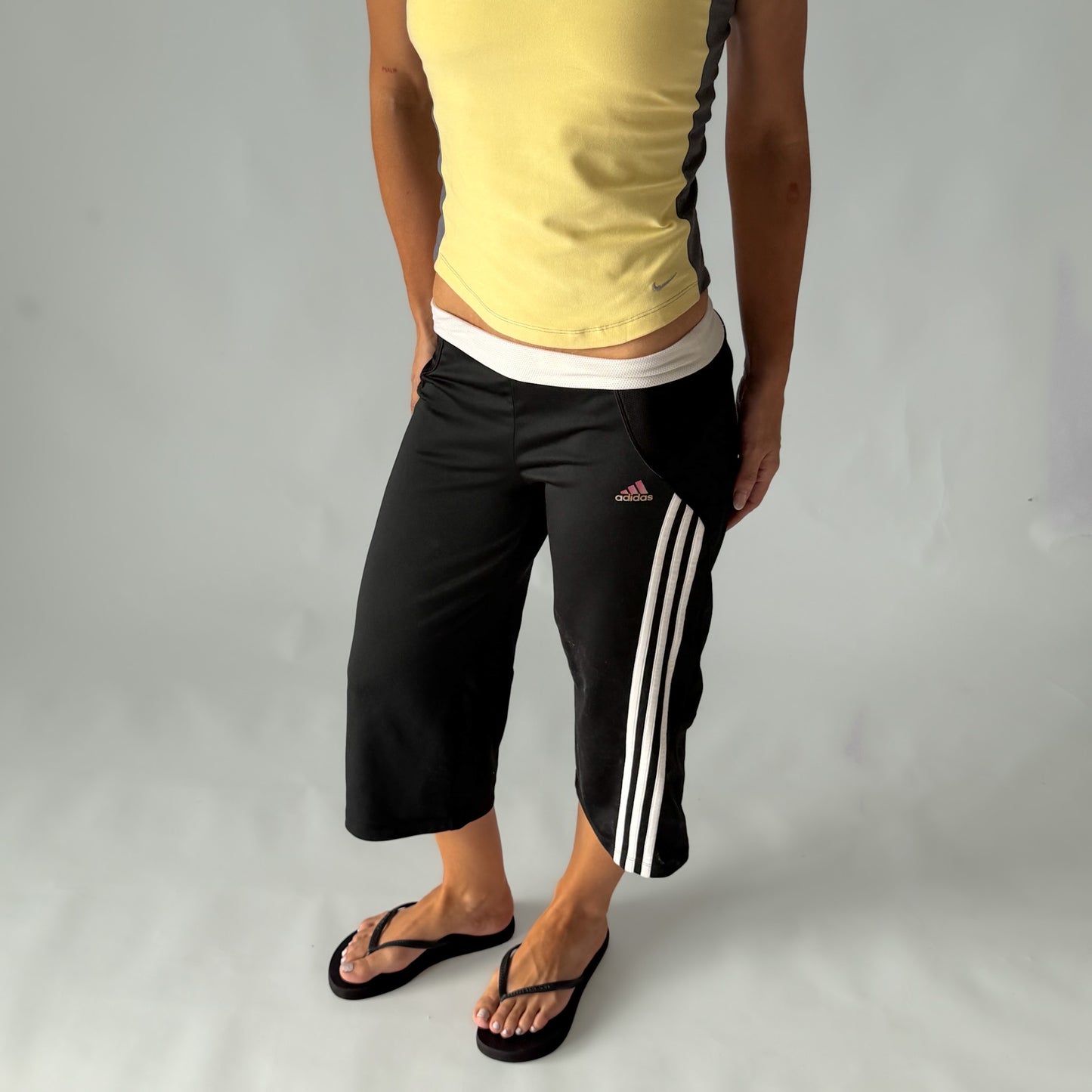 Y2K Adidas Three Stripe Activewear Capris - S