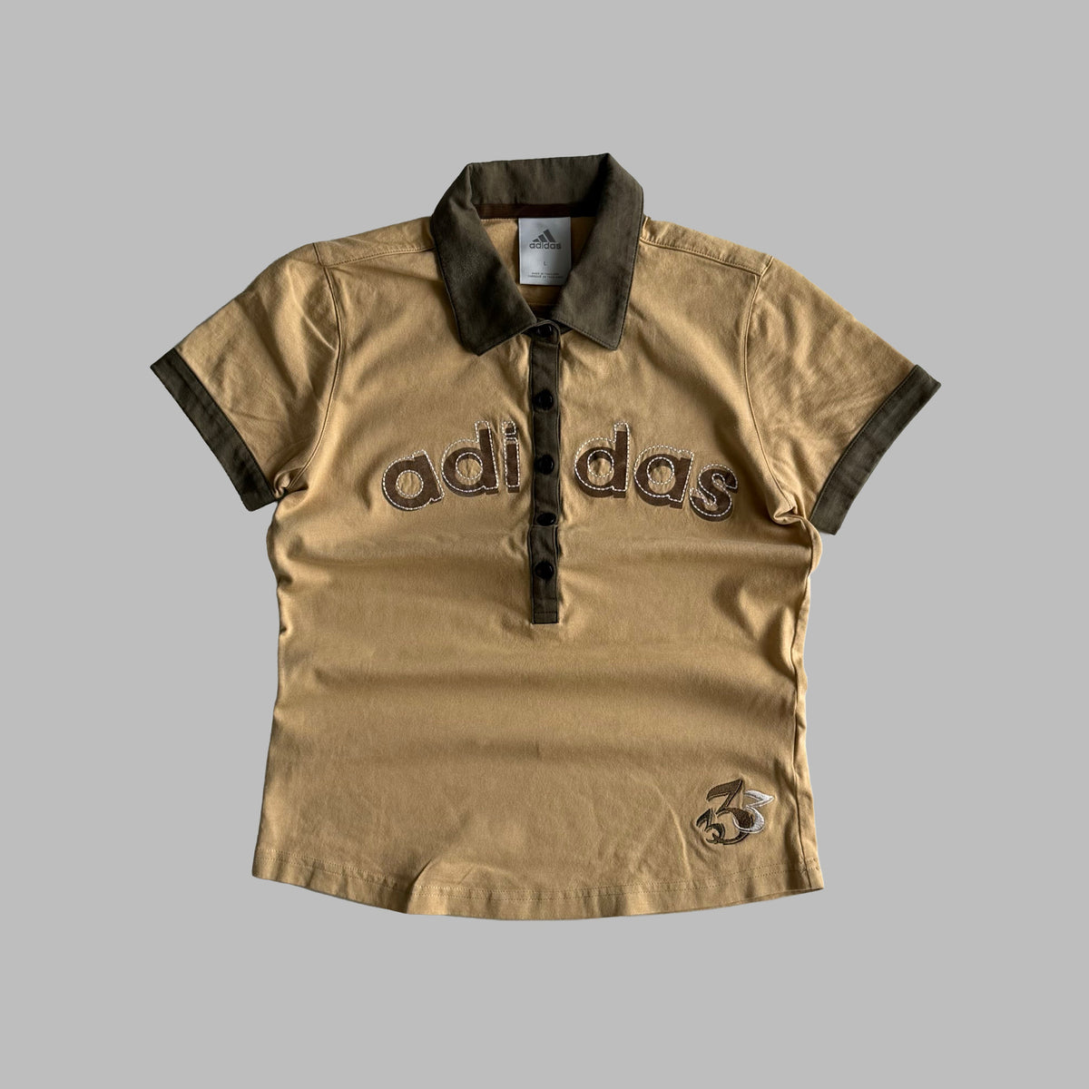 Y2K Adidas Spell Out Polo Top - L