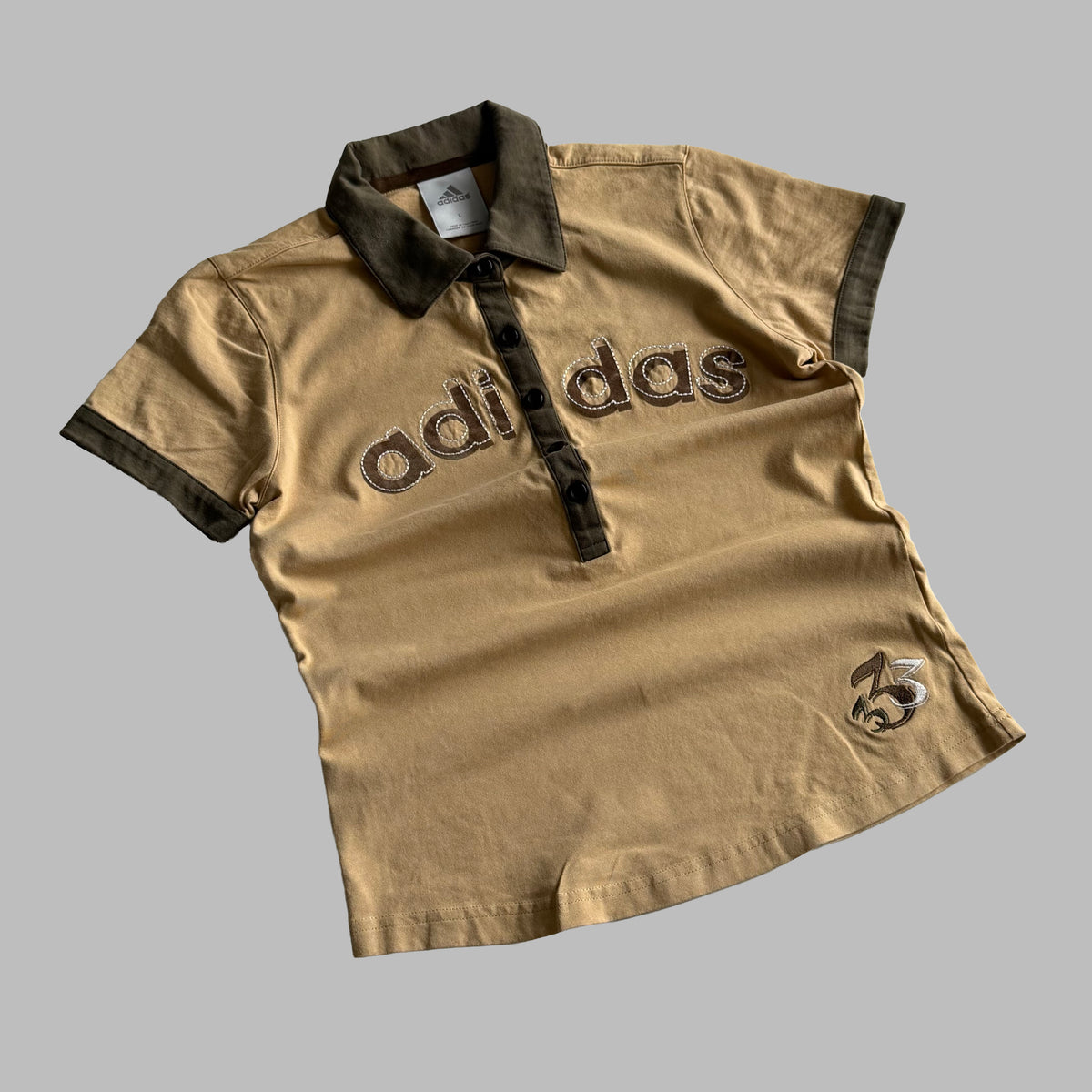 Y2K Adidas Spell Out Polo Top - L