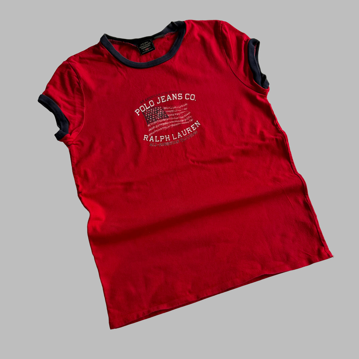 Y2K Ralph Lauren Polo Jeans Co Printed Ringer Baby Tee - S