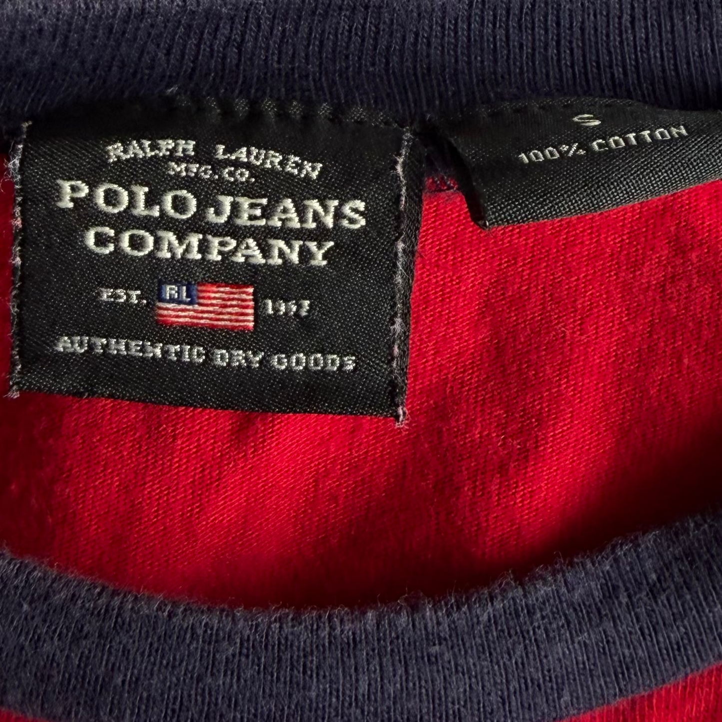 Y2K Ralph Lauren Polo Jeans Co Printed Ringer Baby Tee - S