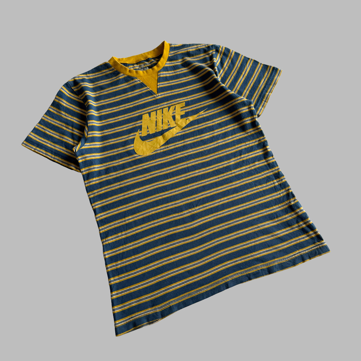 Y2K Nike Spell Out Striped T-Shirt - M
