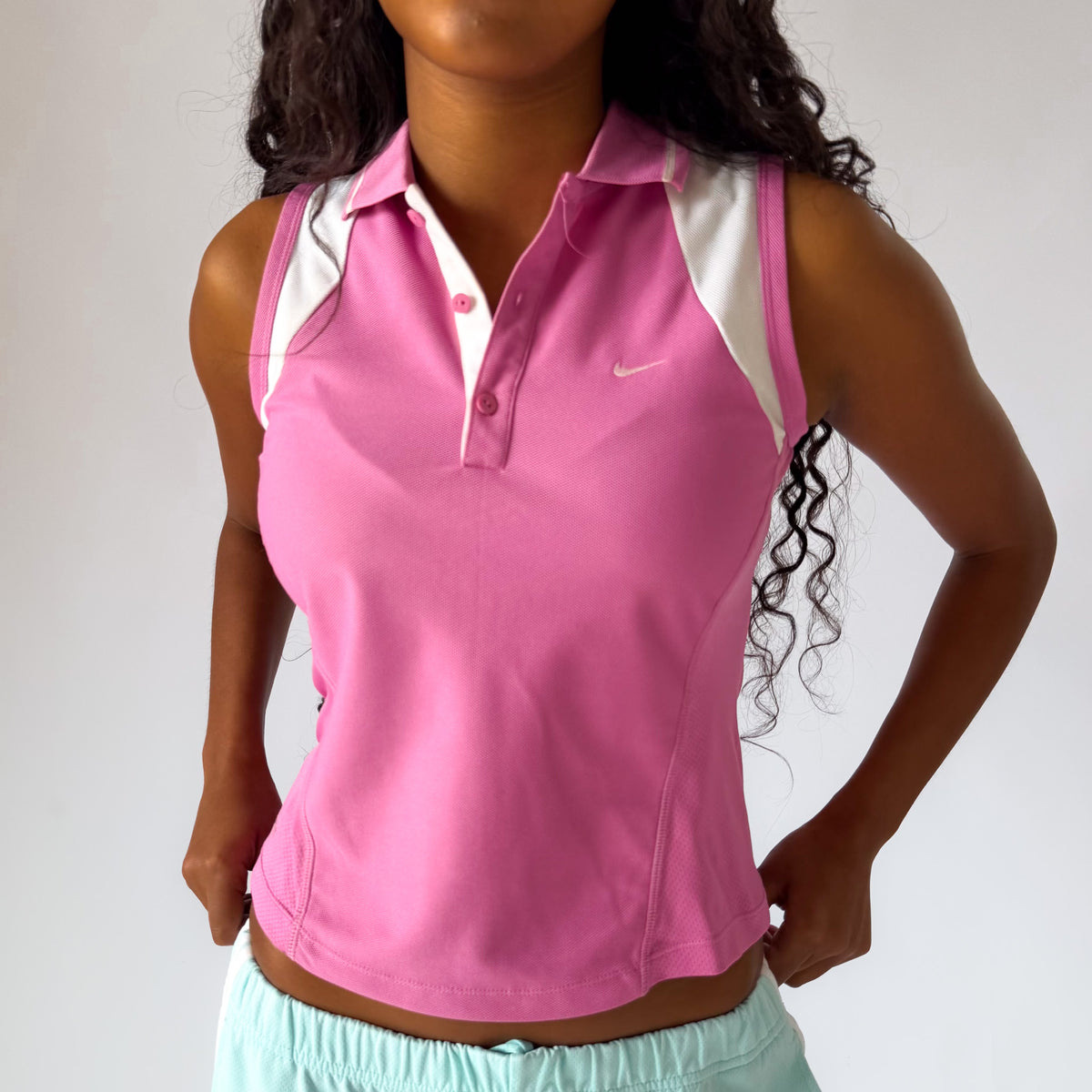 Y2K Nike Panelled Activewear Polo Top - S/M