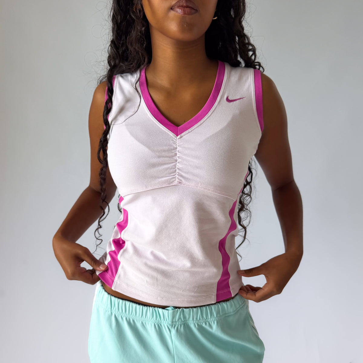 Y2K Nike Ruched V-Neck Activewear Top - L