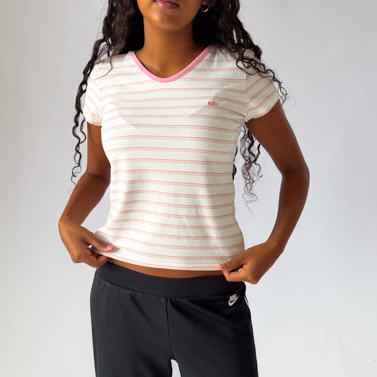 Y2K Nike Striped Baby Tee - M