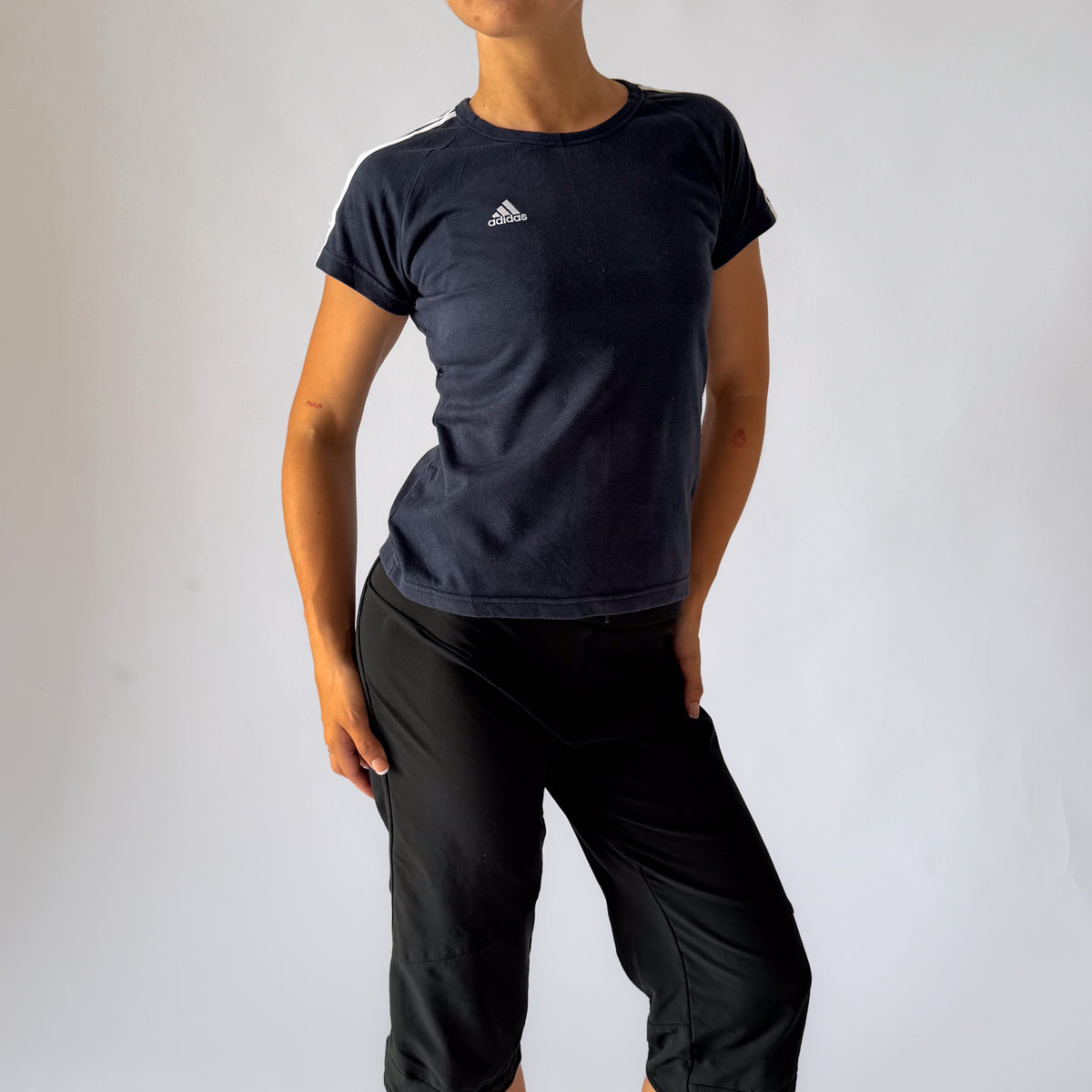 Y2K Adidas Three Stripe Baby Tee - M