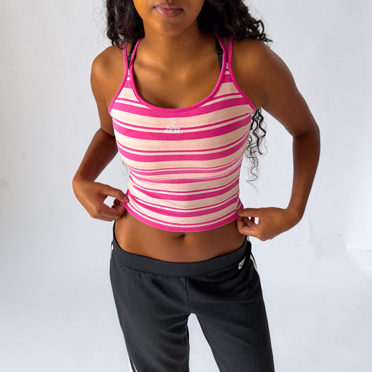 Y2K Adidas Striped Cross Back Activewear Tank - M