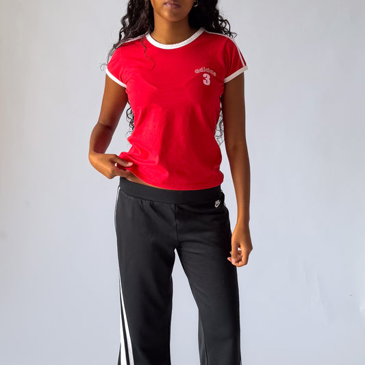 Y2K Adidas Ringer Spell Out Baby Tee - L