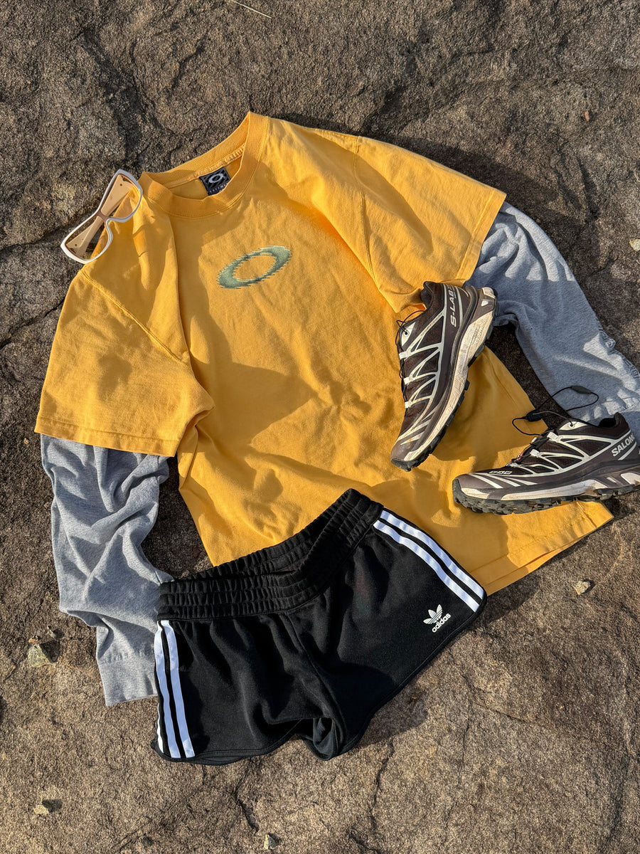 Oakley Software tee + Adidas micro shorts