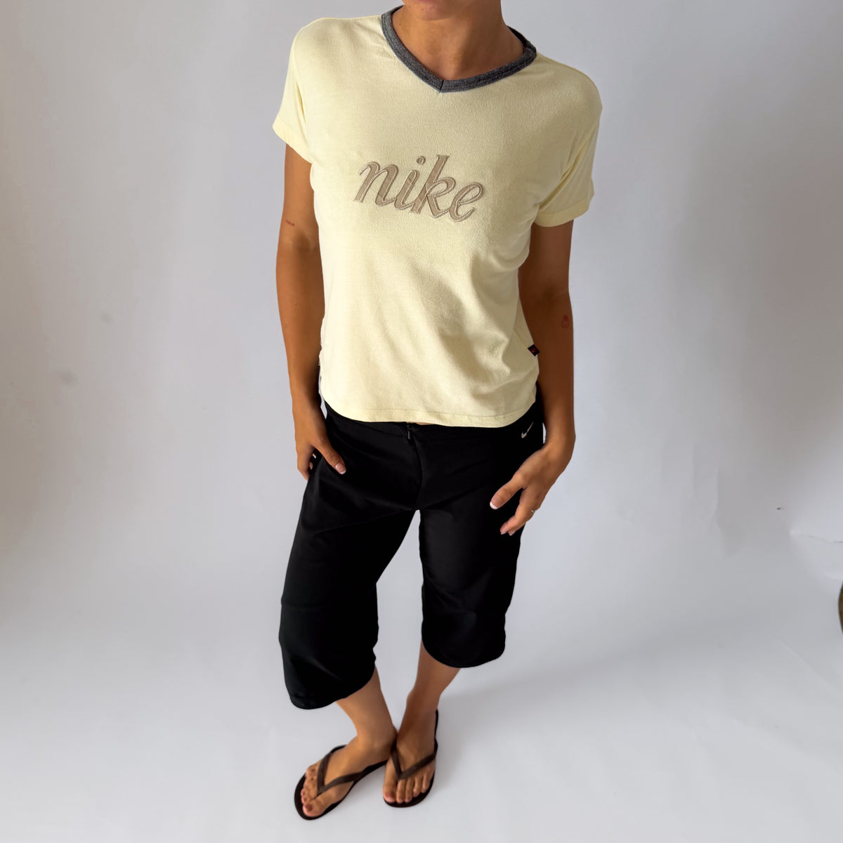 Y2K Nike Spell Out Ringer Baby Tee - S