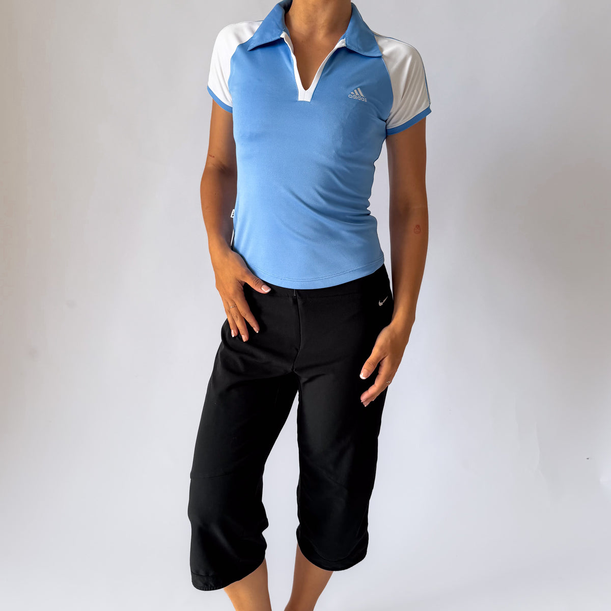 Y2K Adidas Raglan Polo Activewear Top - S
