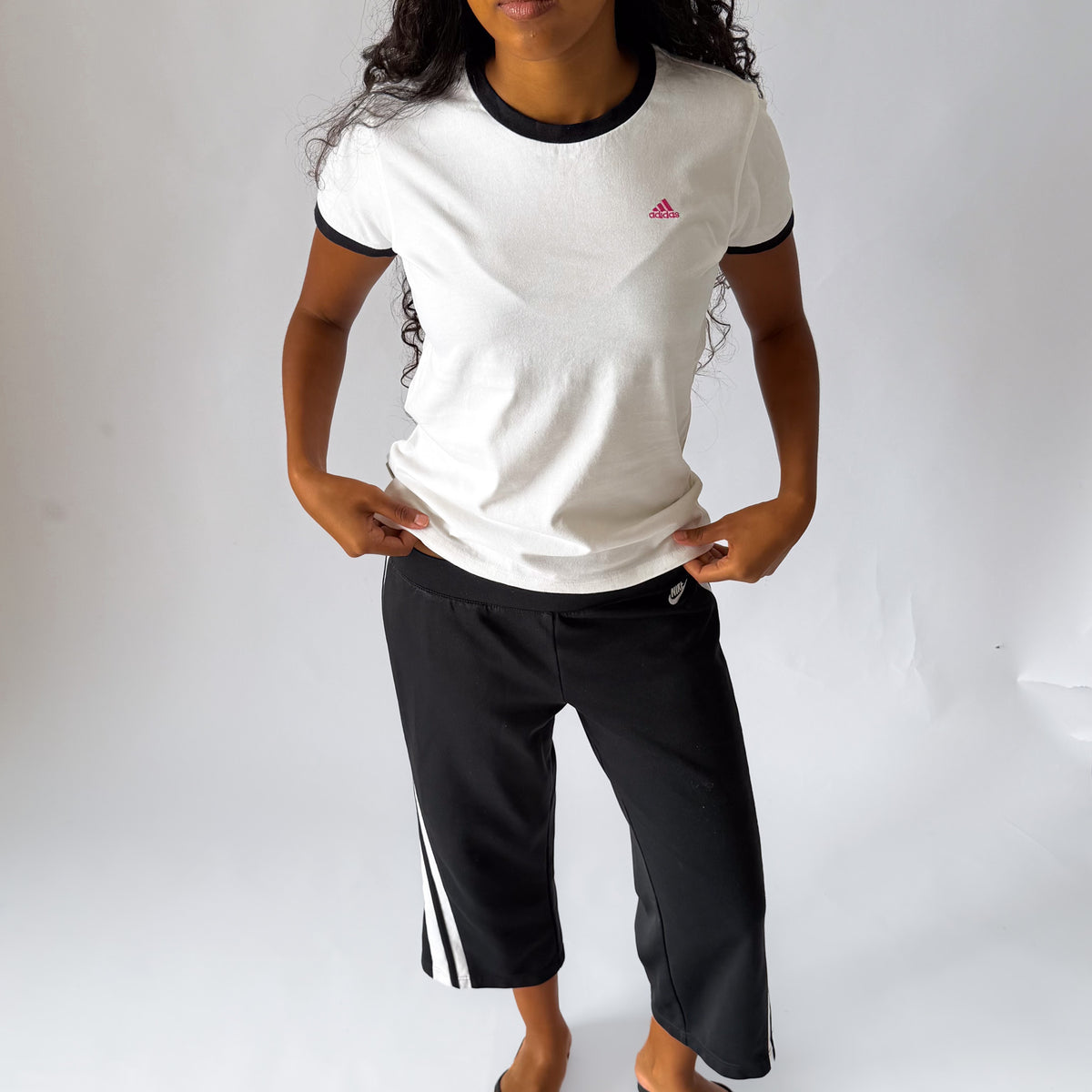 Y2K Adidas Ringer Baby Tee - M