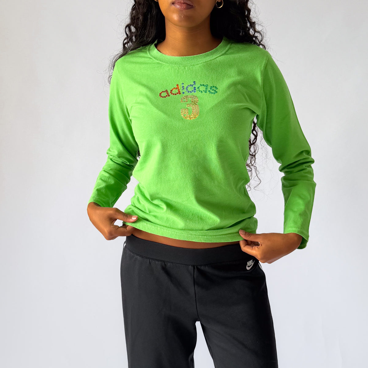 Y2K Adidas Sequin Spell Out Long Sleeve - S