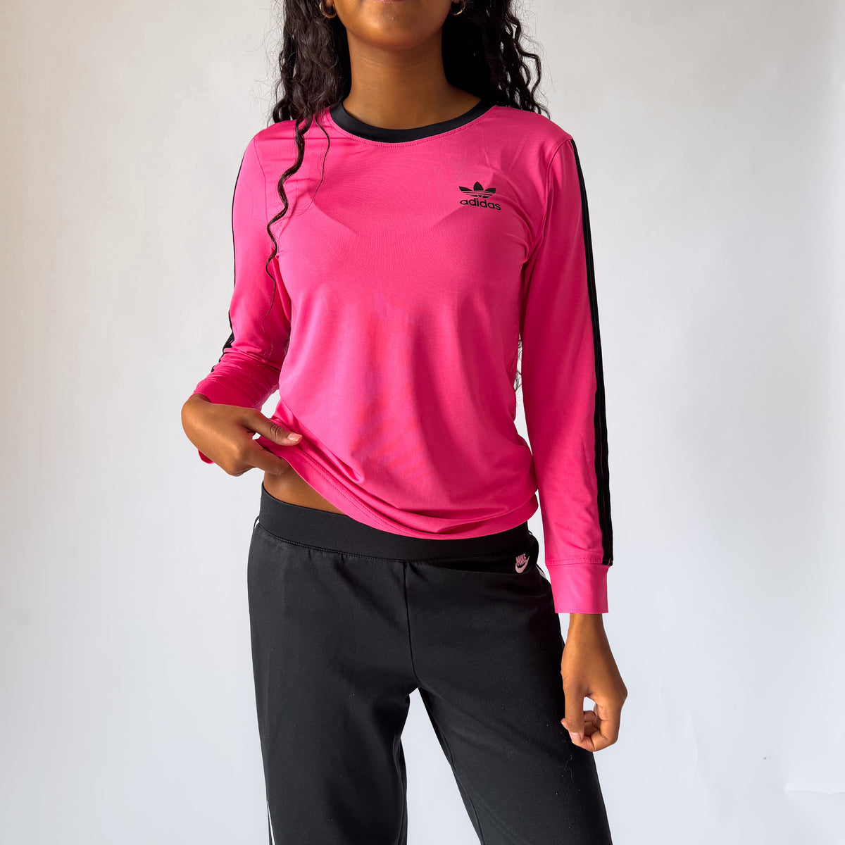 Y2K Adidas Activewear Three Stripe Long Sleeve - L