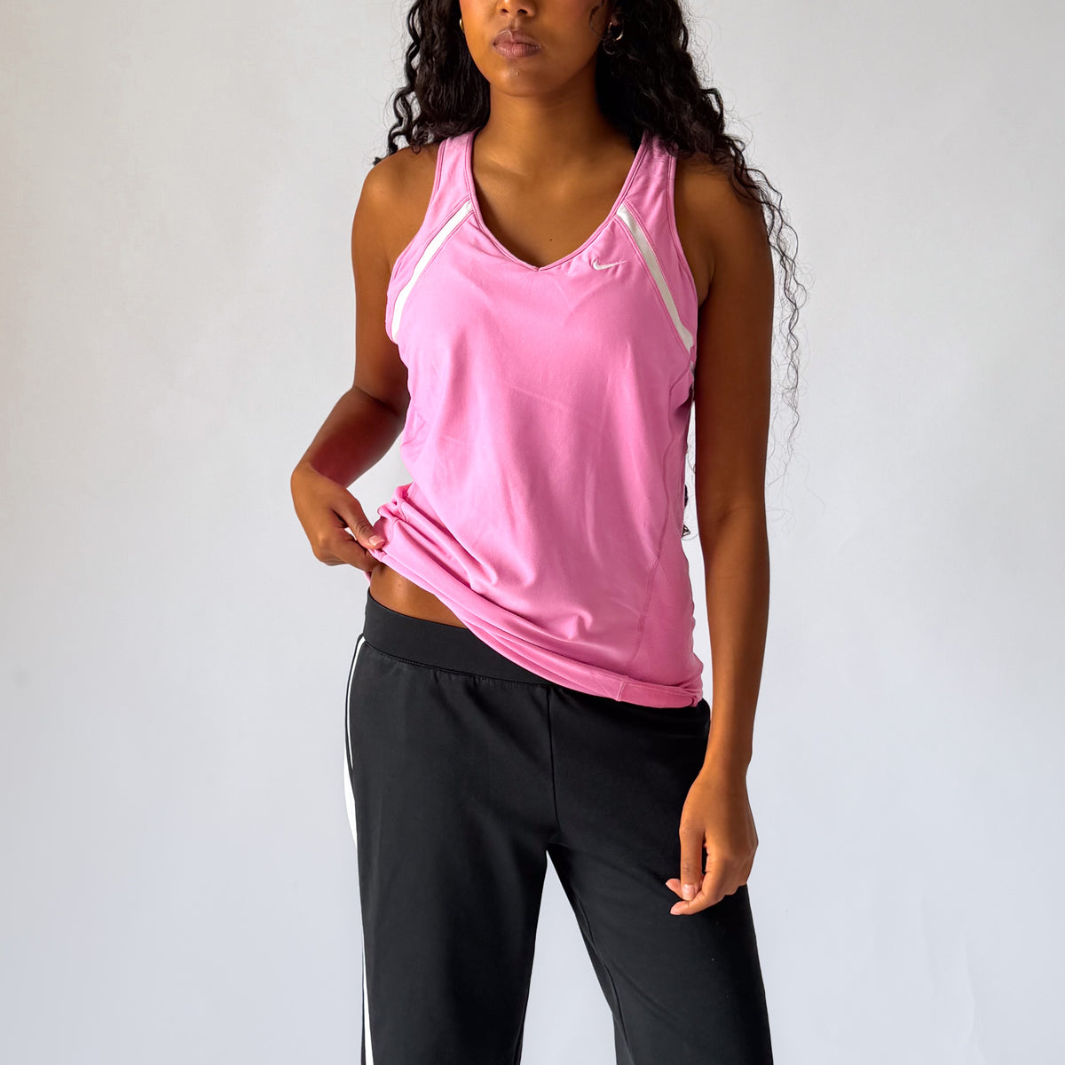 Y2K Nike Panelled V-Neck Activewear Tank - L