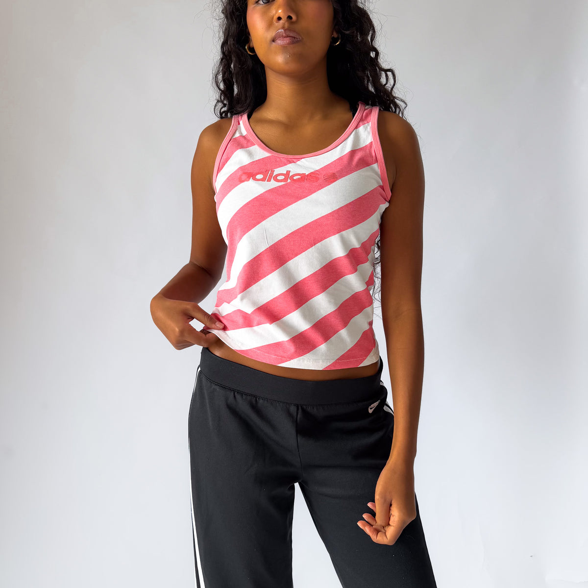 Y2K Adidas Striped Spell Out Tank - L