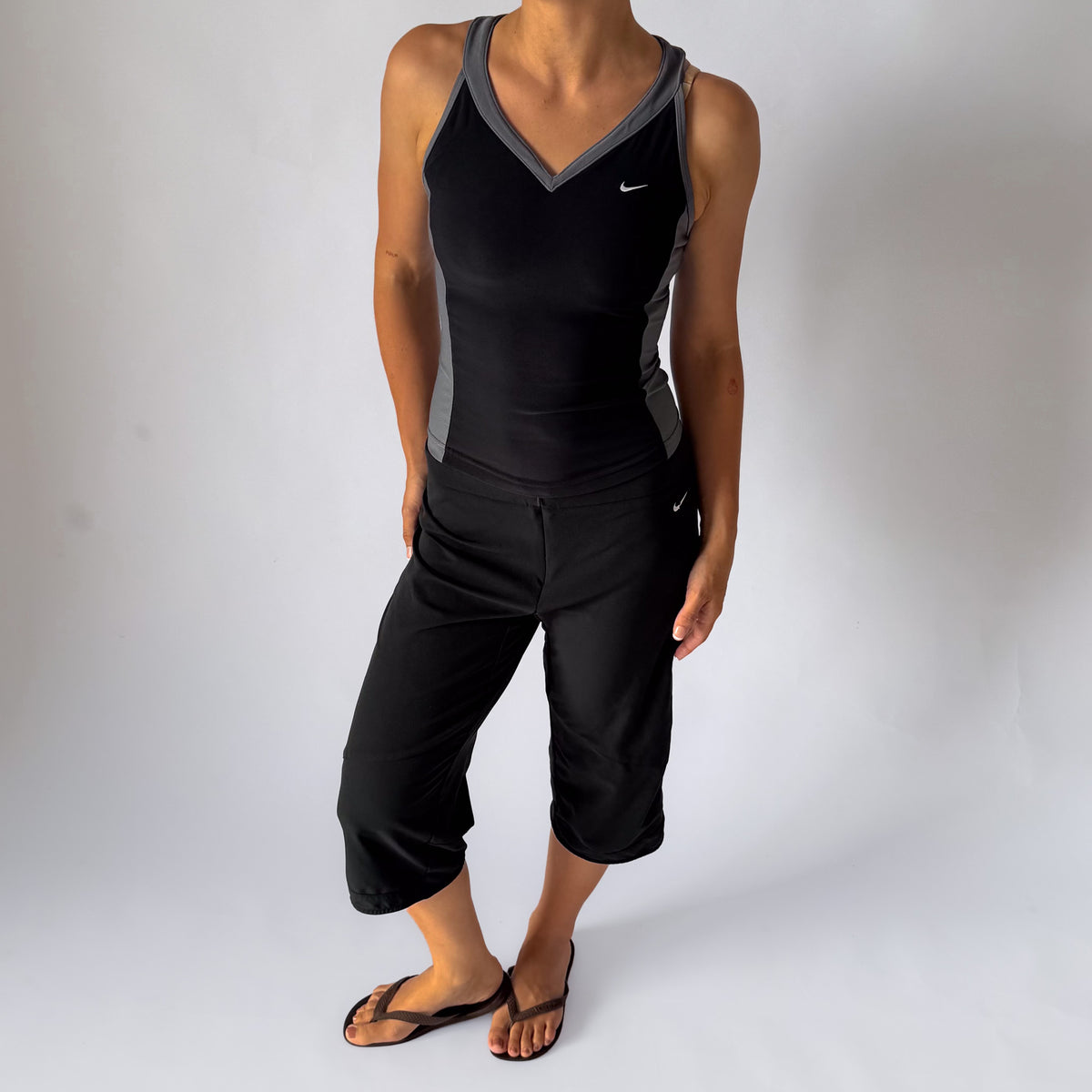 Y2K Nike Panelled Cross Back Activewear Top - S/M