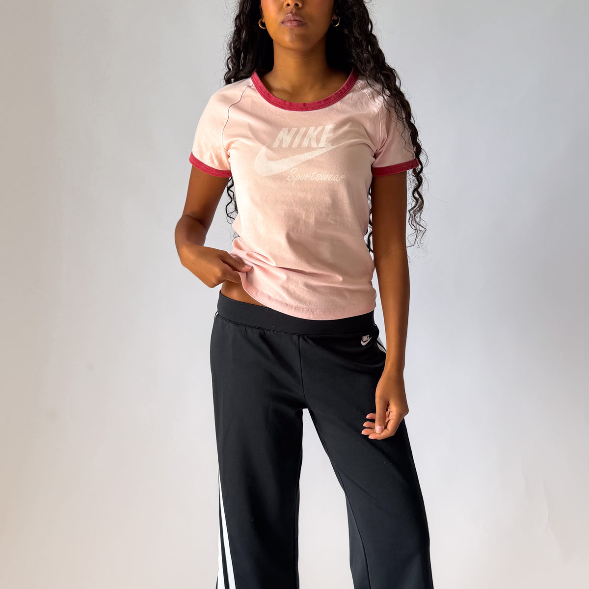 Y2K Nike Spell Out Fitted Ringer Tee - M