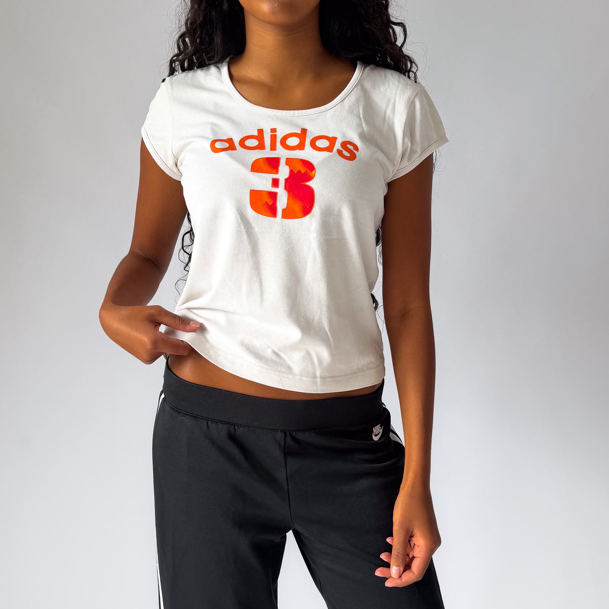 Y2K Adidas Spell Out Cap Sleeve Bay Tee - L
