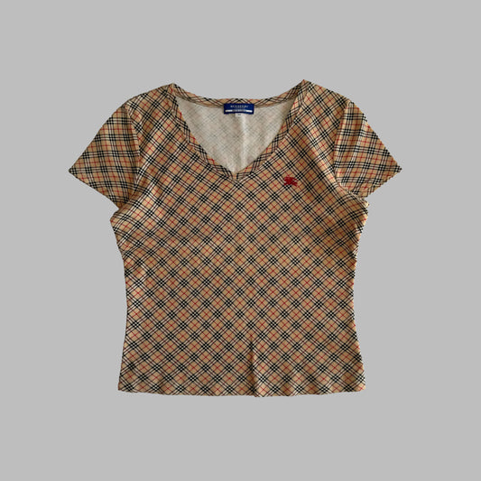 Y2K Burberry Blue Label Synched Nova Check Tee - M