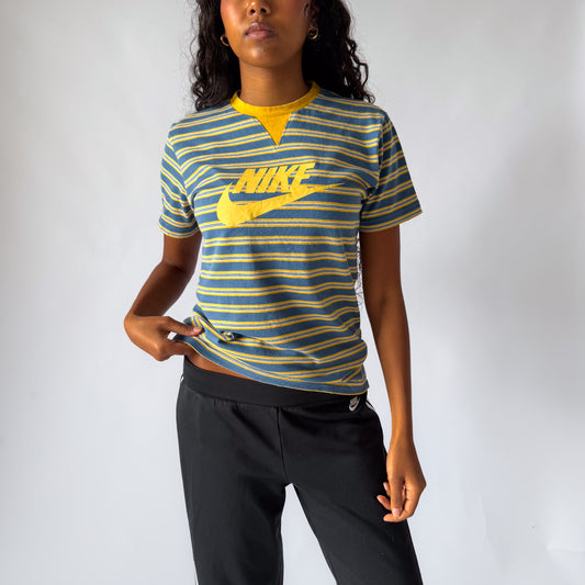 Y2K Nike Spell Out Striped T-Shirt - M