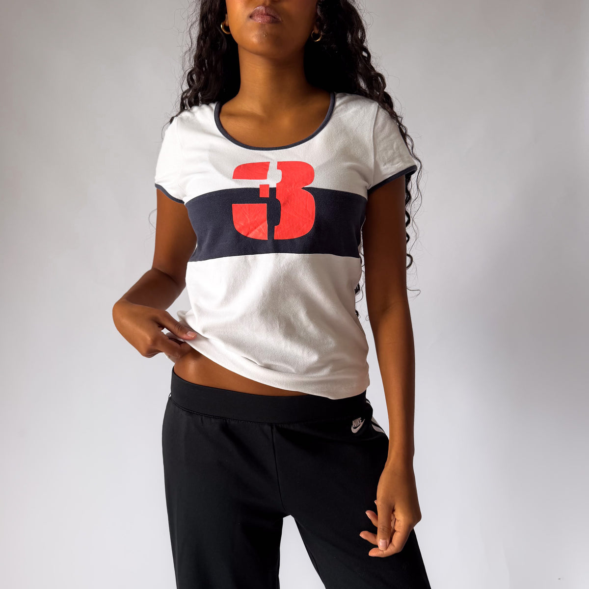 Y2K Adidas Striped Spell Out Baby Tee - L