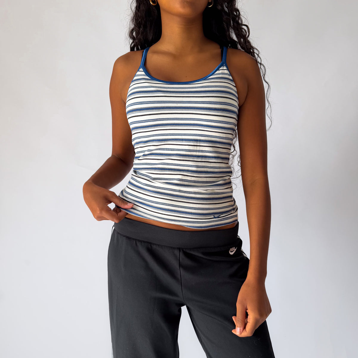 Y2K Nike Striped Cotton Fitted Tank - M