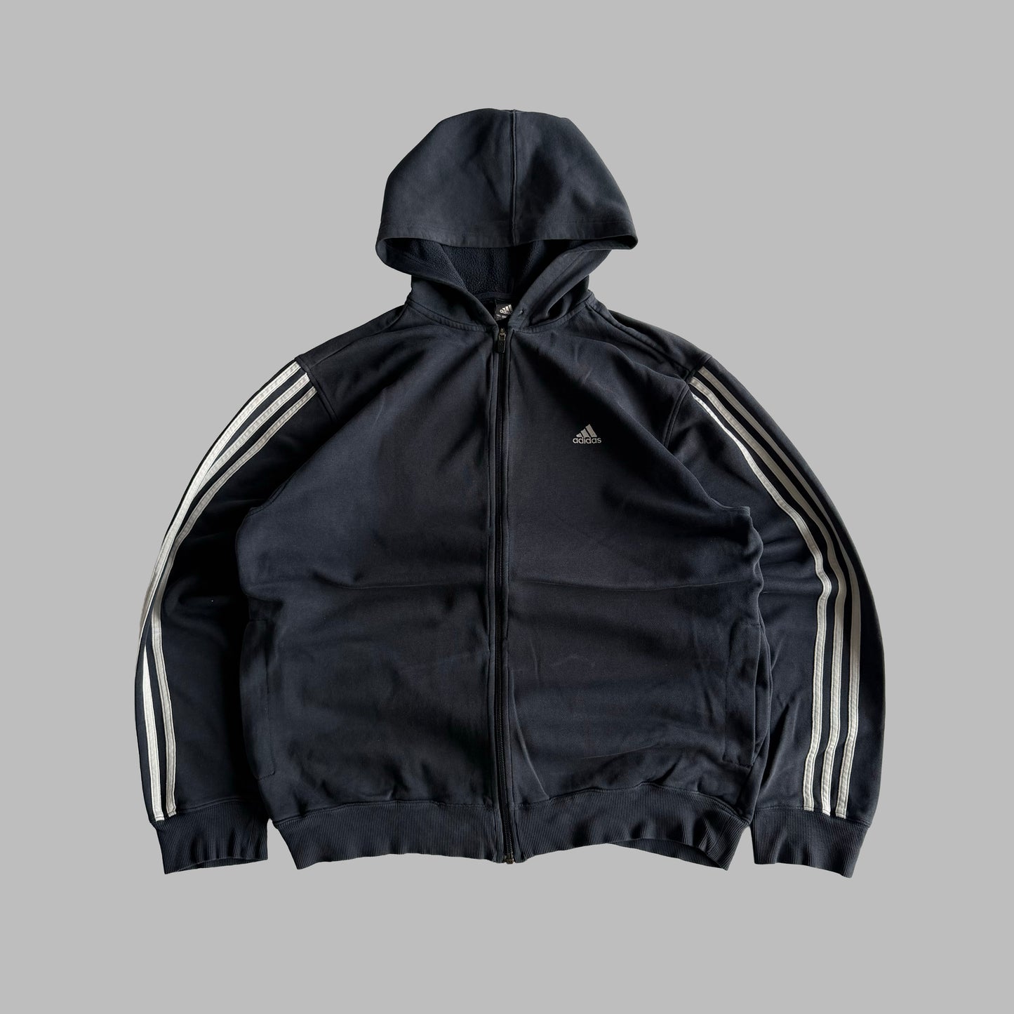 Y2K Adidas Three Stripe Lightweight Hoodie - L