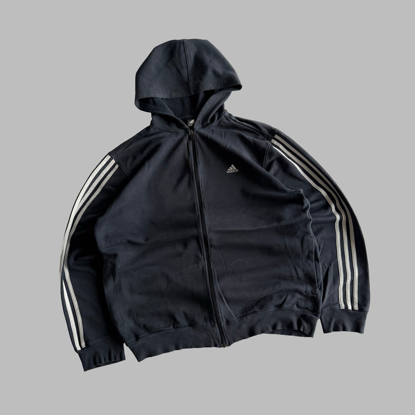 Y2K Adidas Three Stripe Lightweight Hoodie - L