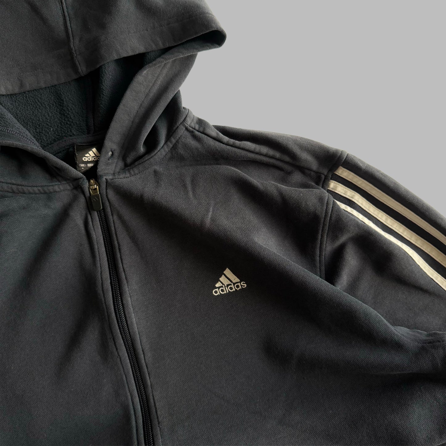 Y2K Adidas Three Stripe Lightweight Hoodie - L