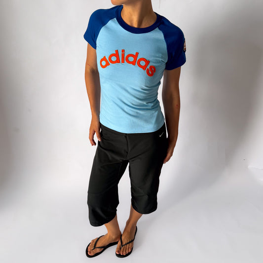 Y2K Adidas Raglan Spell Out Baby Tee - S