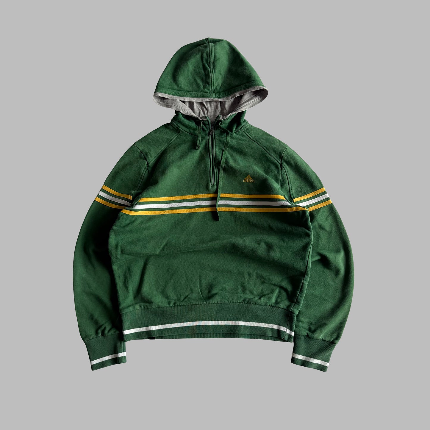 Y2K Adidas Three Striped Quarter Zip Hoodie - S