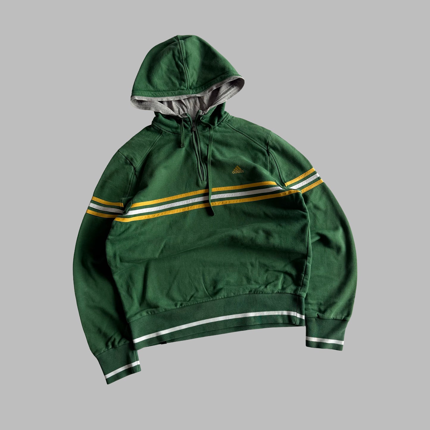 Y2K Adidas Three Striped Quarter Zip Hoodie - S