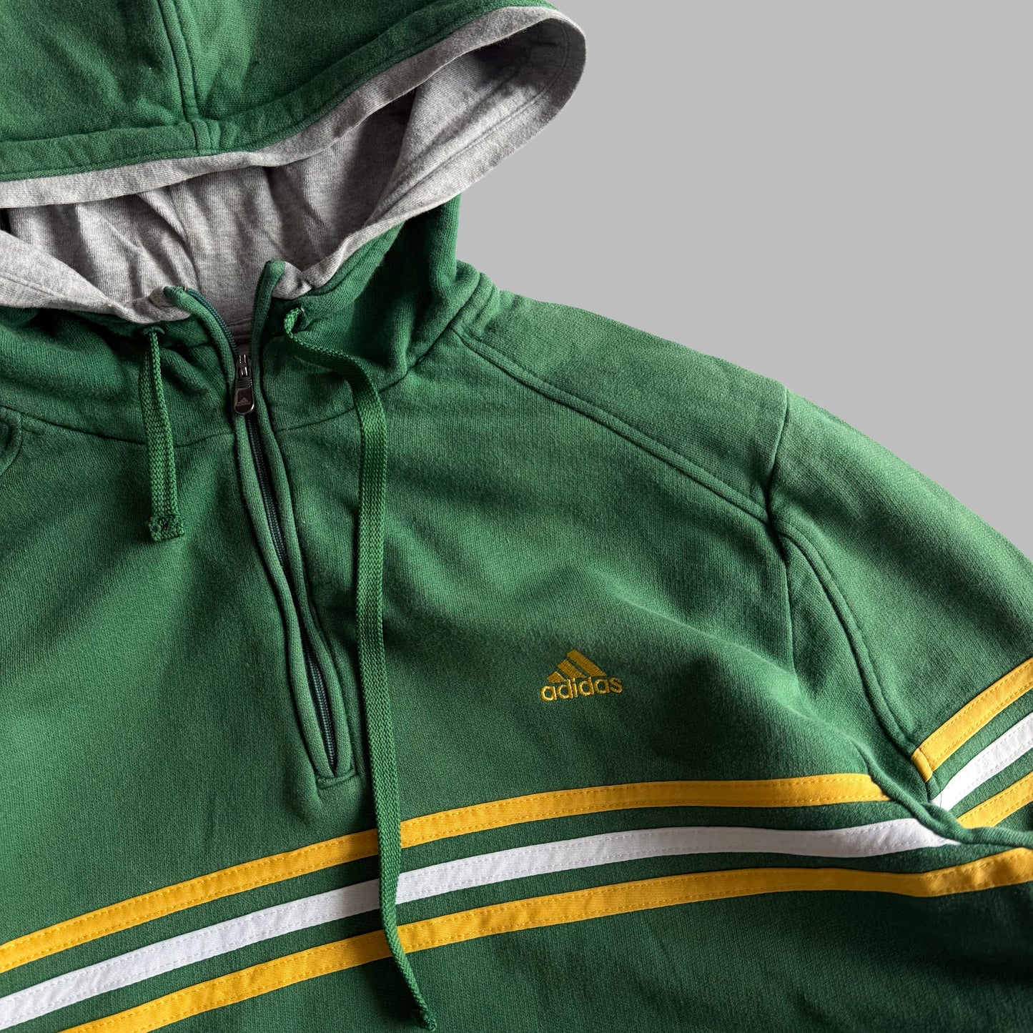 Y2K Adidas Three Striped Quarter Zip Hoodie - S