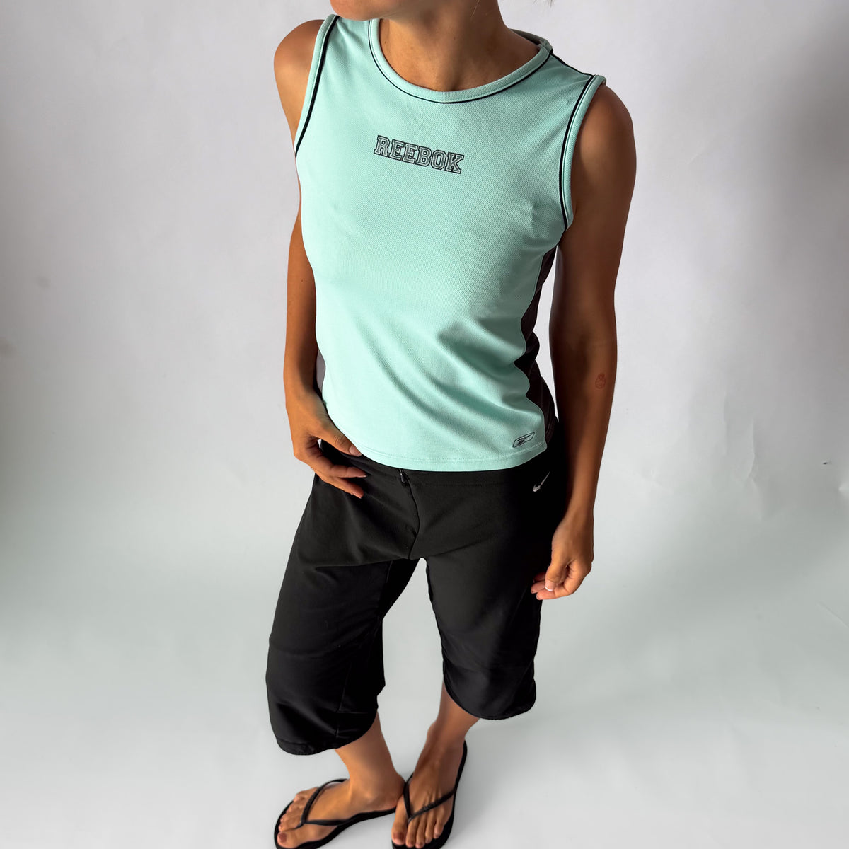 Y2K Reebok Panelled Spell Out Activewear Tank - M