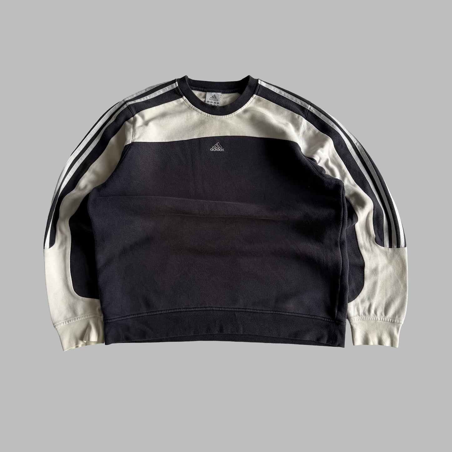 Y2K Adidas Three Striped Panelled Sweatshirt - L
