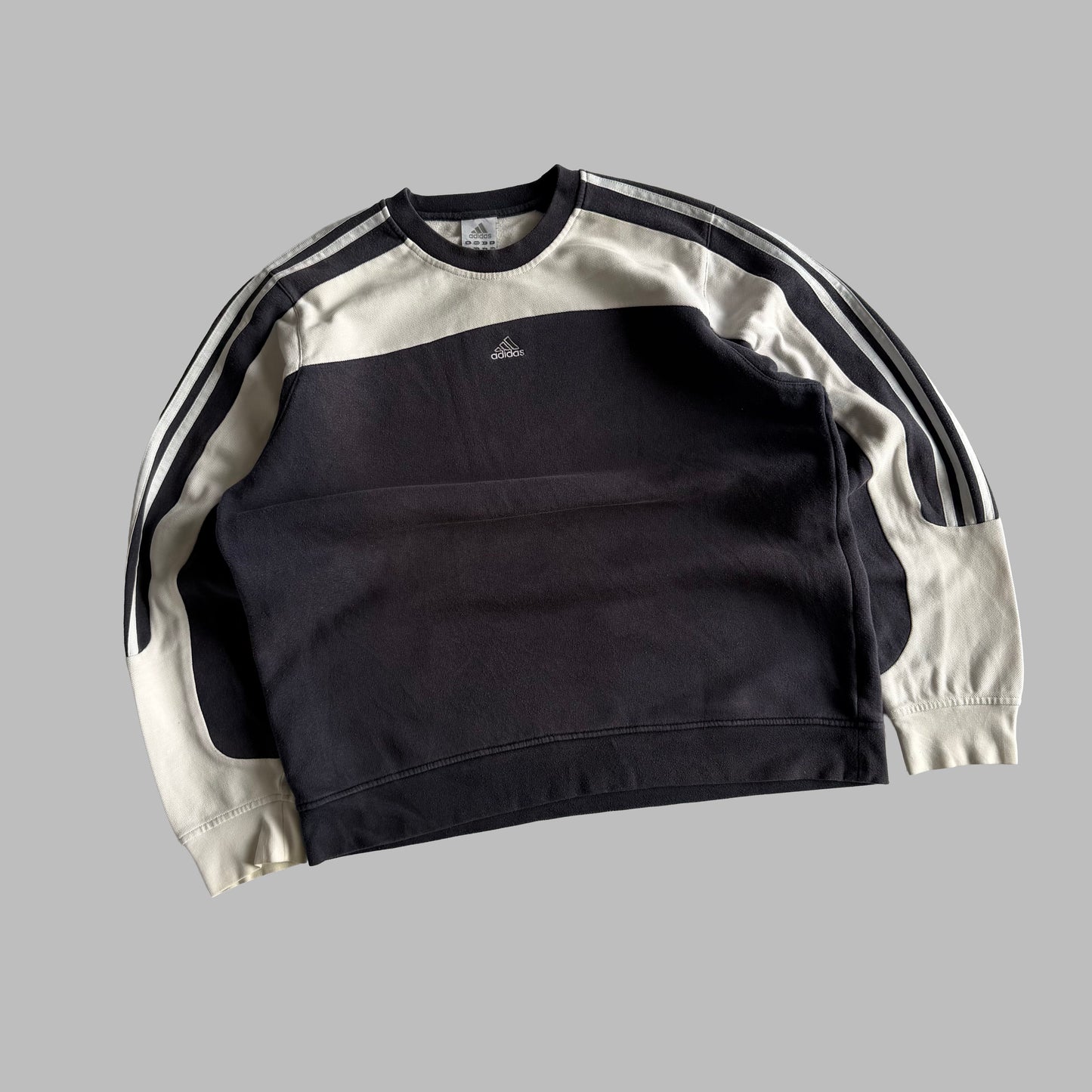 Y2K Adidas Three Striped Panelled Sweatshirt - L