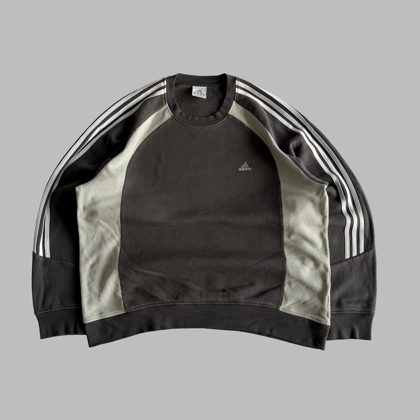 Y2K Adidas Three Stripe Panelled Sweatshirt - XL