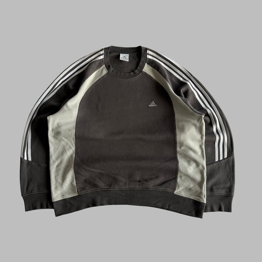 Y2K Adidas Three Stripe Panelled Sweatshirt - XL