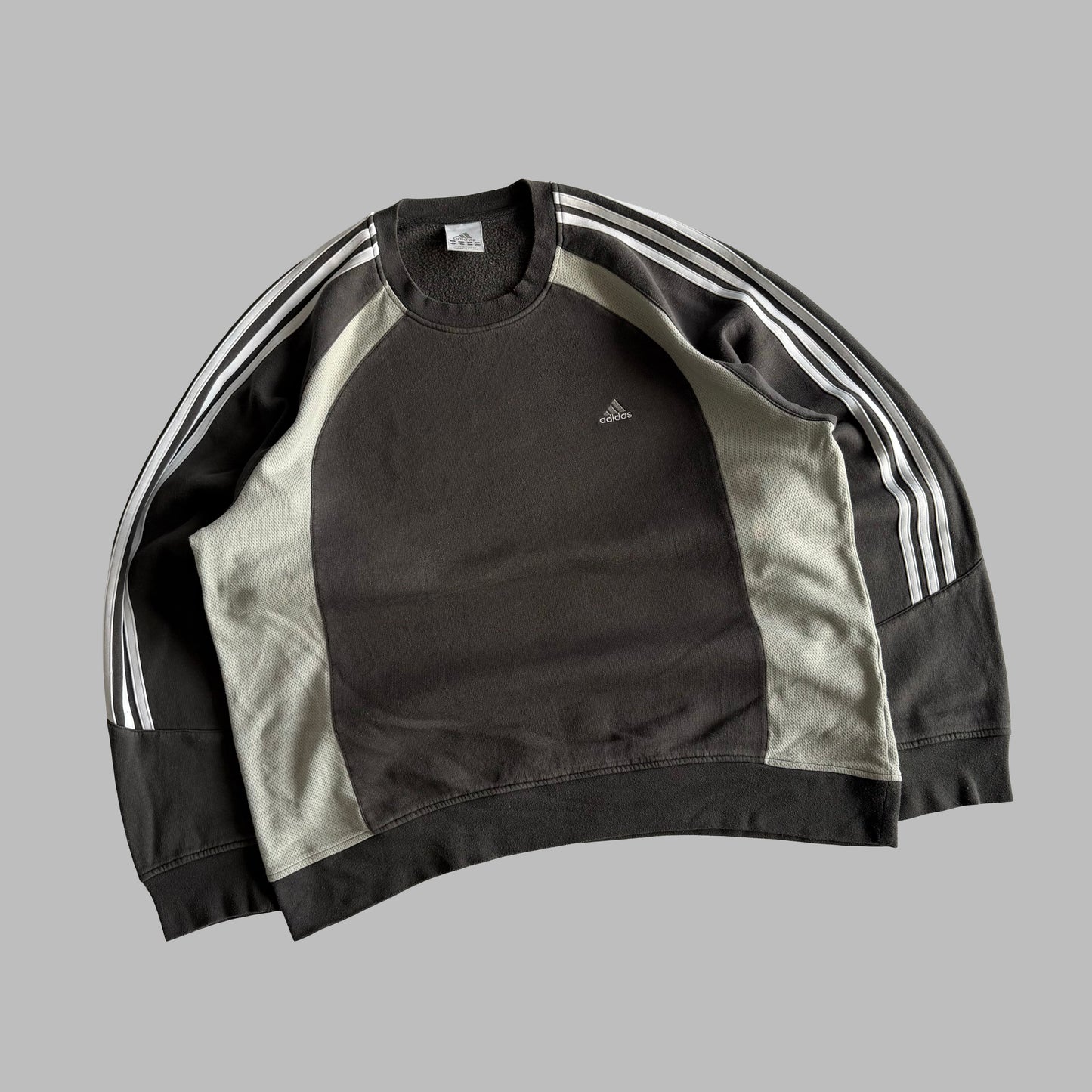 Y2K Adidas Three Stripe Panelled Sweatshirt - XL
