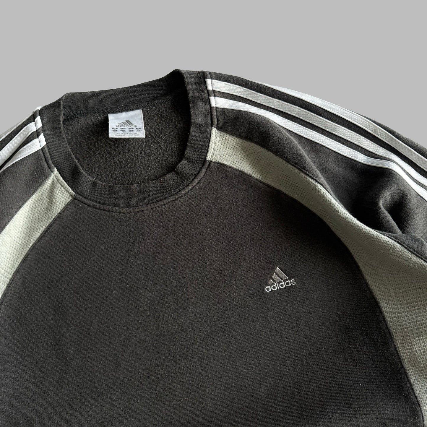 Y2K Adidas Three Stripe Panelled Sweatshirt - XL