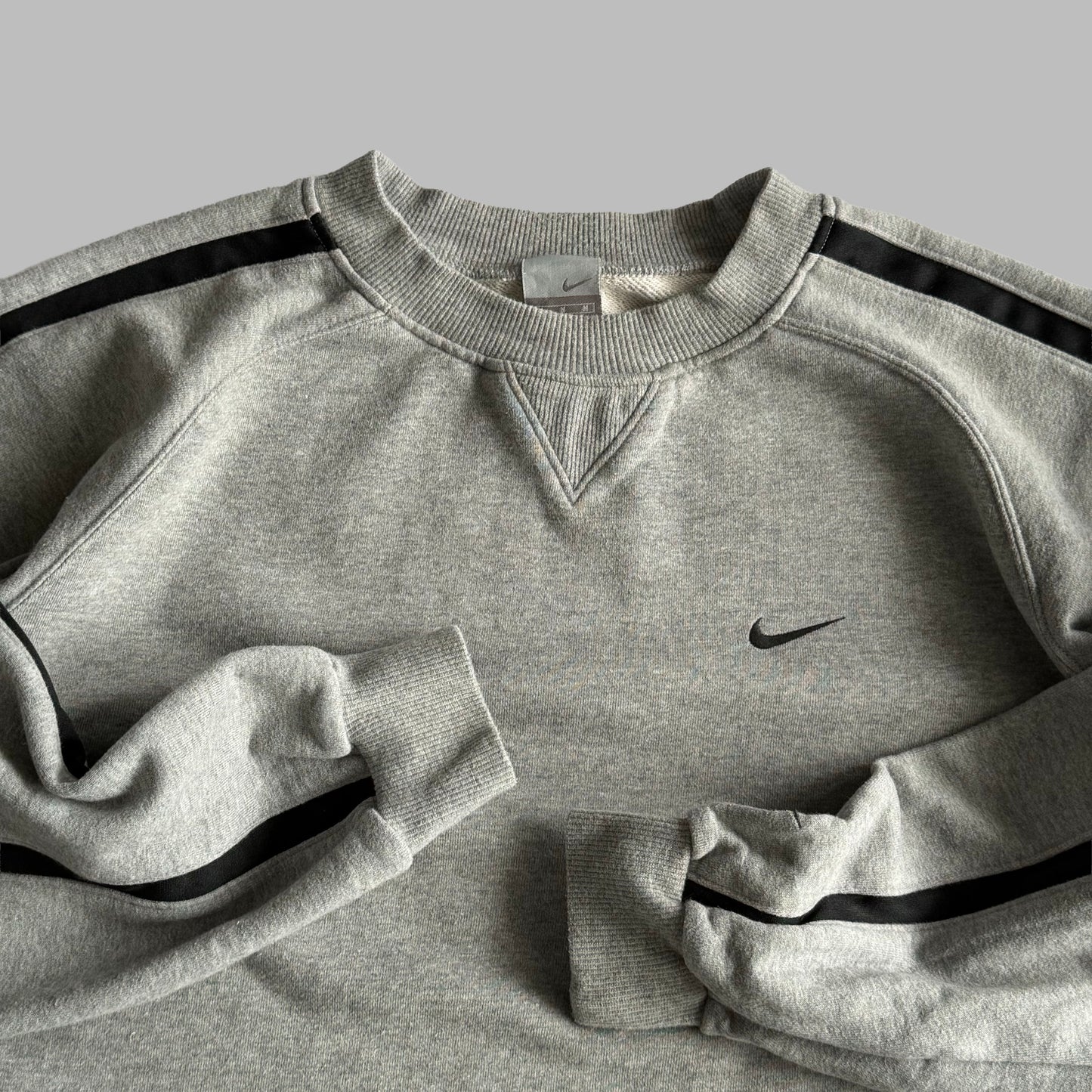Y2K Nike Striped Single Swoosh Sweatshirt - M