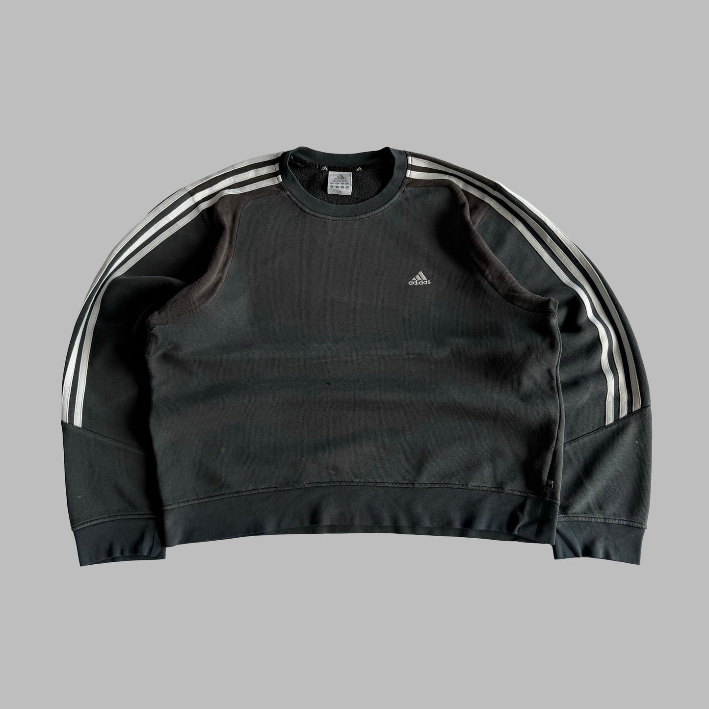Y2K Adidas Three Striped Panelled Sweatshirt - L