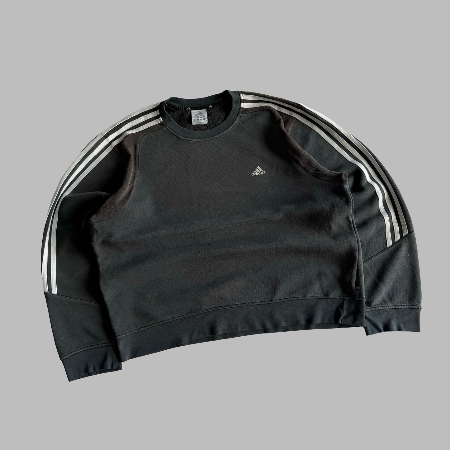 Y2K Adidas Three Striped Panelled Sweatshirt - L