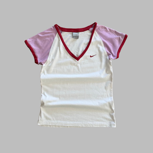 Y2K Nike V-Neck Fitted Raglan Tee - M
