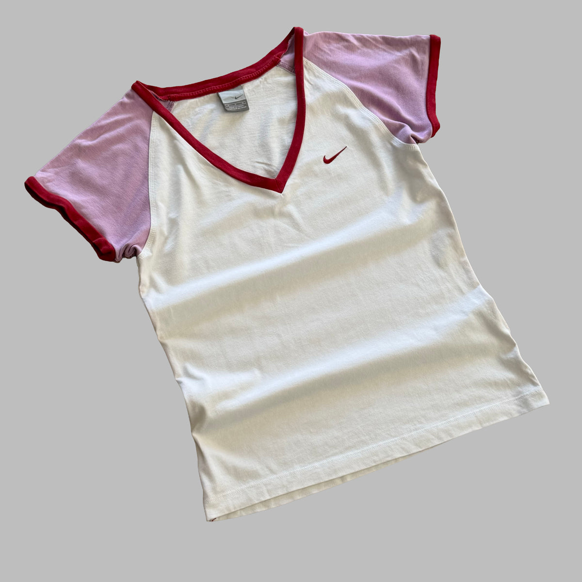 Y2K Nike V-Neck Fitted Raglan Tee - M
