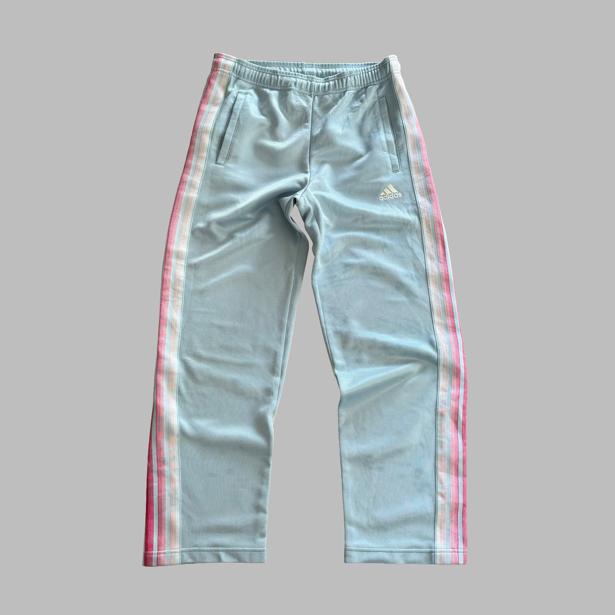 Y2K Adidas Three Stripe Wide Leg Track Pants - M