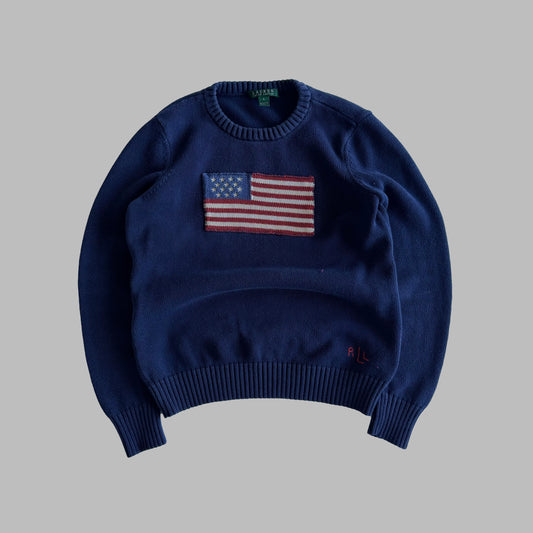 Y2K Polo Ralph Lauren Flag Heavy Knit - S