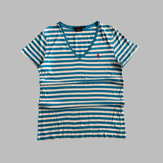Y2K Ralph Lauren Striped Low Cut T-Shirt - L